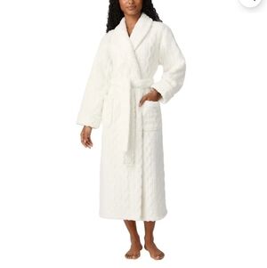 Room Service Women's Cable Knit Cozy Wrap Robe with Pockets-Ivory